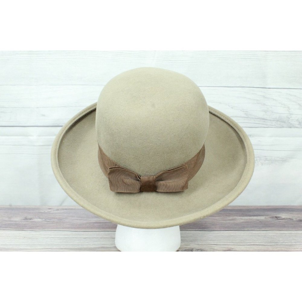 Seala Tan Brown Wool Felt Wide Brim Fedora Hat Italy Made - Picture 5 of 10